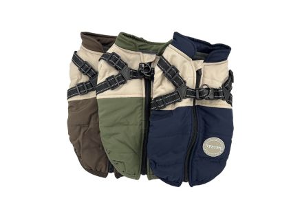 City-warm zimní bunda pro psa s postrojem (Barva Zelená, Délka zad psa 26, Obvod hrudníku 32 - 38 cm)