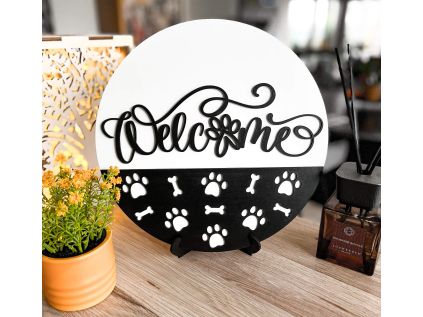 Welcome černo-bílá dekorace na zeď